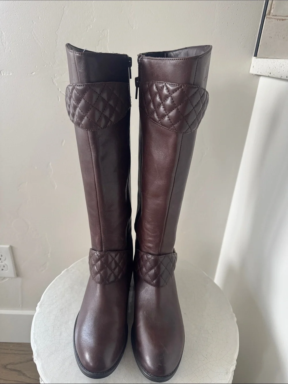 LAUREN Ralph Lauren MAVEAH Brown Leather Quilted Strap Riding Boots Size 7.5B